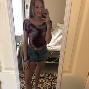 Maroon and white striped crop top